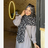 شال نخ کاستوم طرح بابونه زمینه آبی سایز 200×70