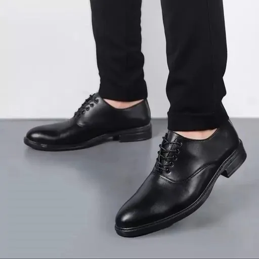 ست کفش مردانه مدل رویال و کمربند چرم صنعتی مشکی