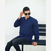 پیراهن مردانه الیاف طبیعی 100 درصد پنبه مدل گره ای رنگ سرمه ای