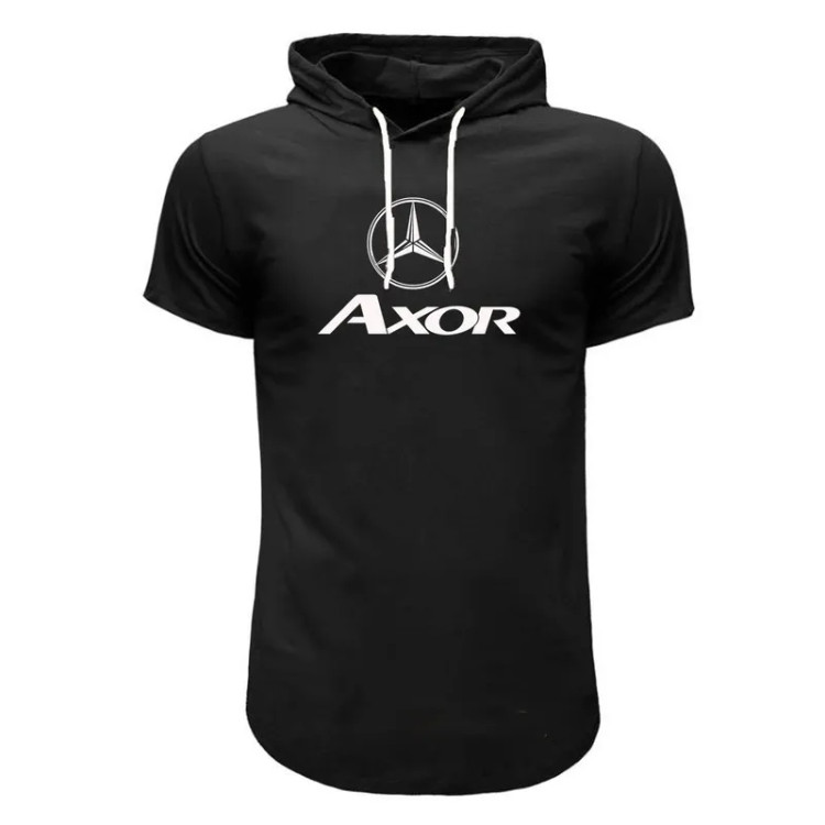 تیشرت کلاه دار مردانه طرح akor مدل b6000 سفید و قرمز
