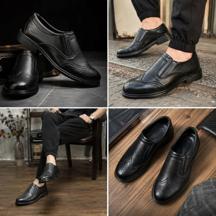 کفش مردانه رسمی هشترک کشی چرم راحتی روزمره با طراحی کلاسیک