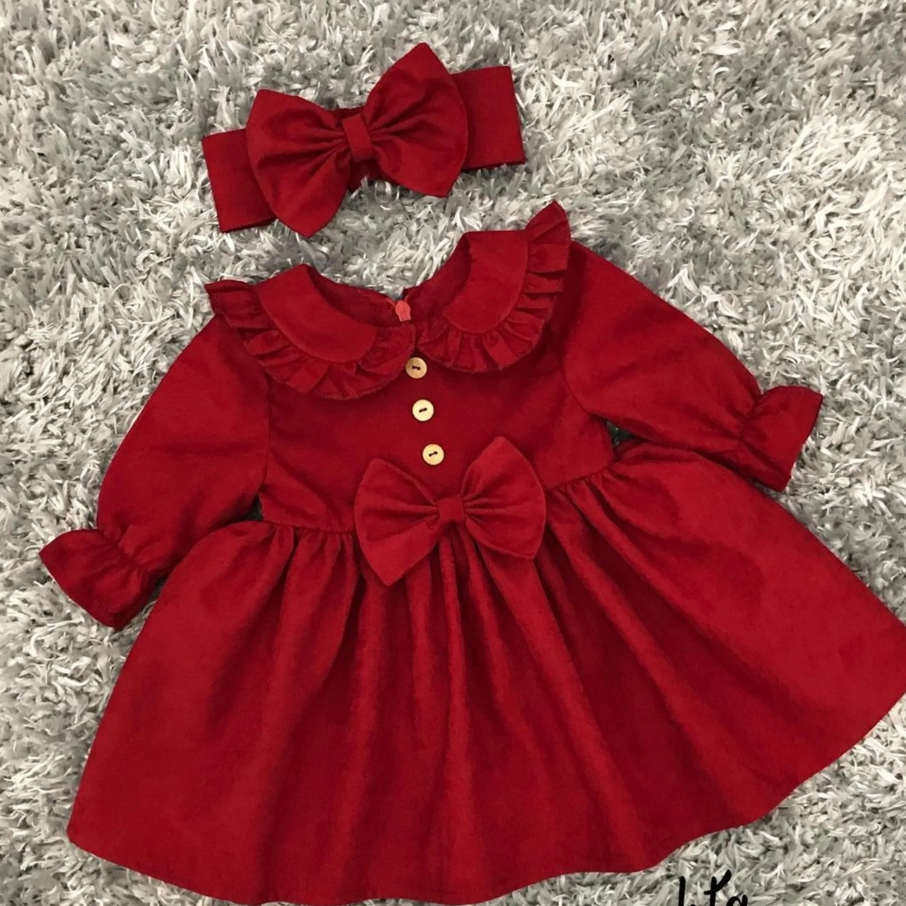 پیراهن دخترانه مخمل کبریتی در رنگبندی متنوع مناسب 6 ماه تا 12 سال