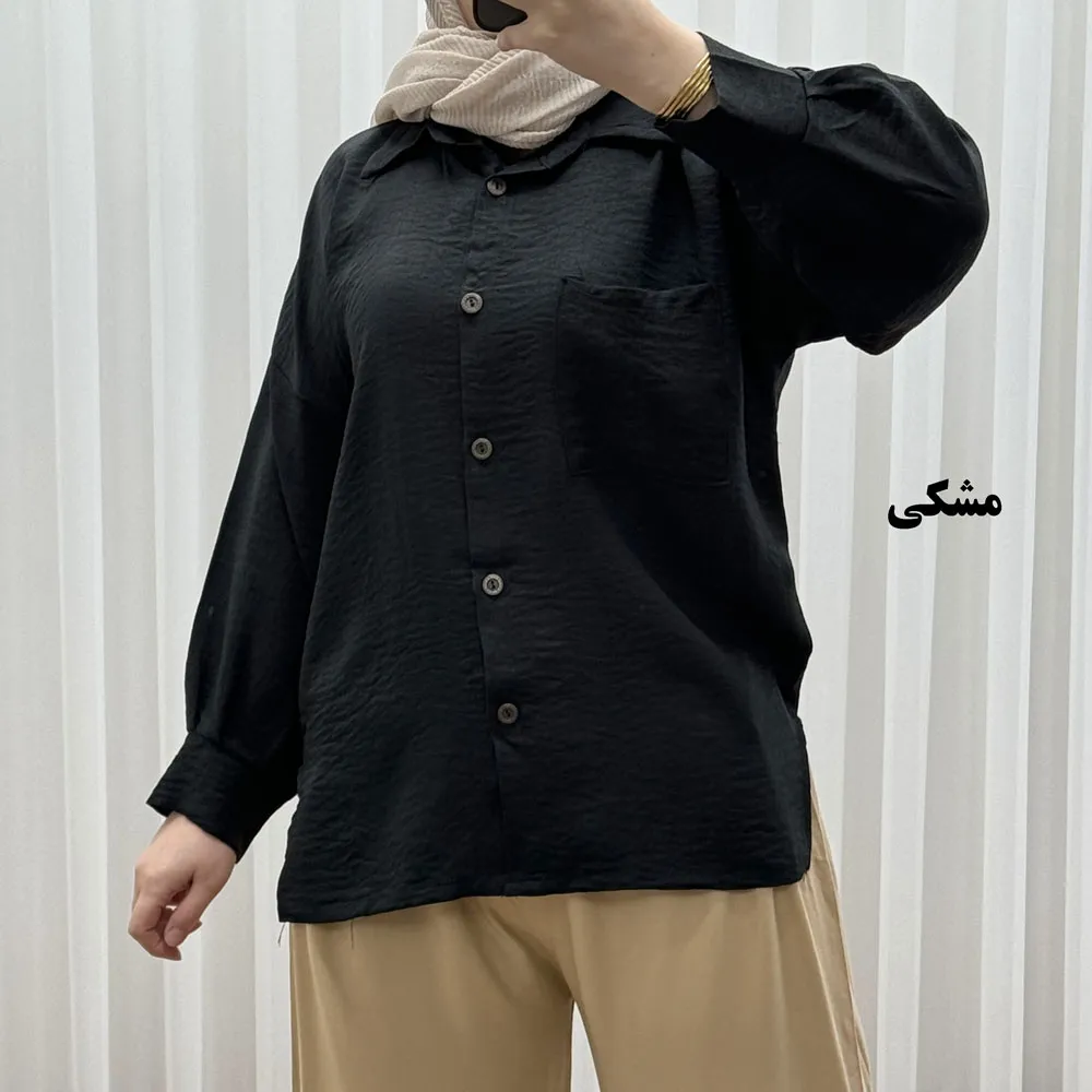شومیز جلو دکمه صوفیا فری سایز مناسب تا 48 تنخور راحت چهارفصل بدون سایه انداختن