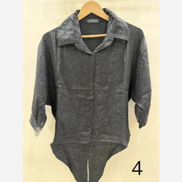 شومیز گره ای زنانه رگه دار مدل جدید عیدانه آبی طوسی سایز 38 تا 42