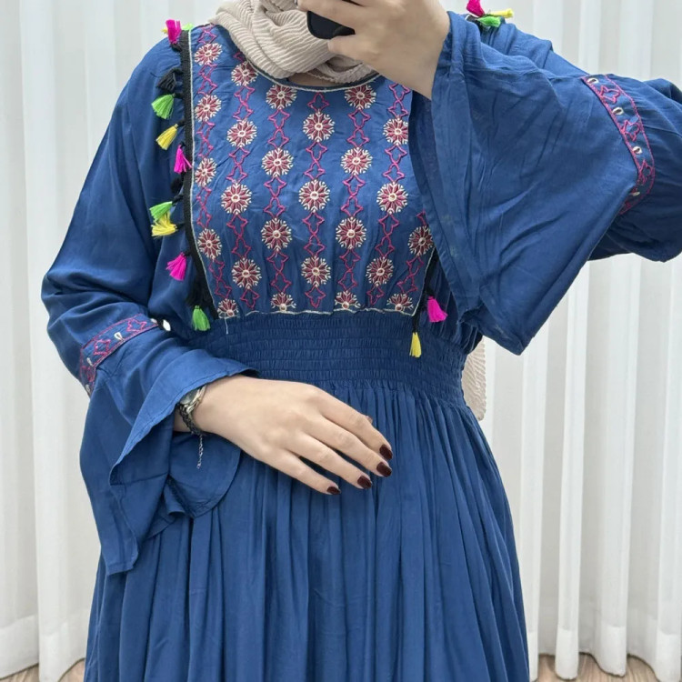 پیراهن نخی گلدوزی زنانه و دخترانه مدل جانان فری سایز مناسب تا 48