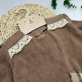 پیراهن دخترانه مجلسی مخمل کبریتی موهر یقه گیپور آستین پفی بند تنظیم سایزبندی بچگانه