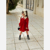 پیراهن دخترانه مخمل کبریتی یلدایی سایز 2 تا 6 سال