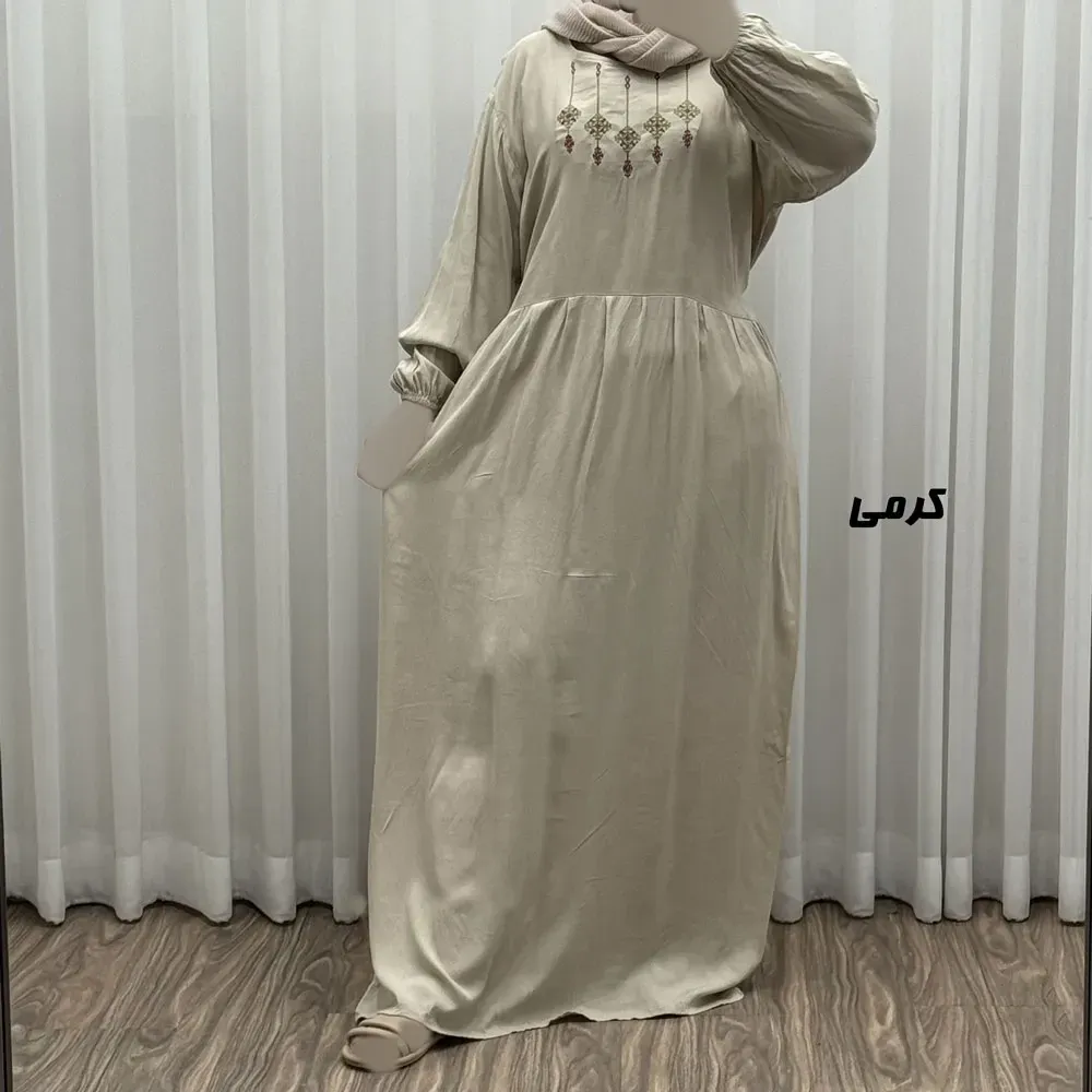 پیراهن ساحلی نخی گلدوزی شده مدل میلان فری سایز مناسب تا 46 با کمربند
