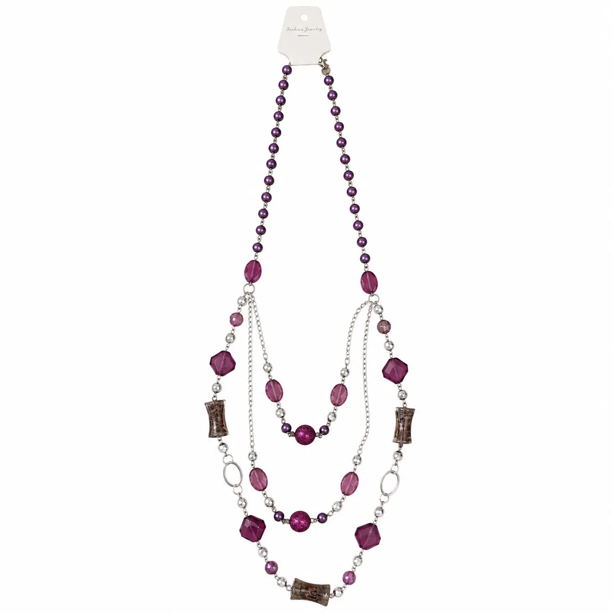 گردنبند رو لباسی زنانه بنفش با گویهای رزینی براق