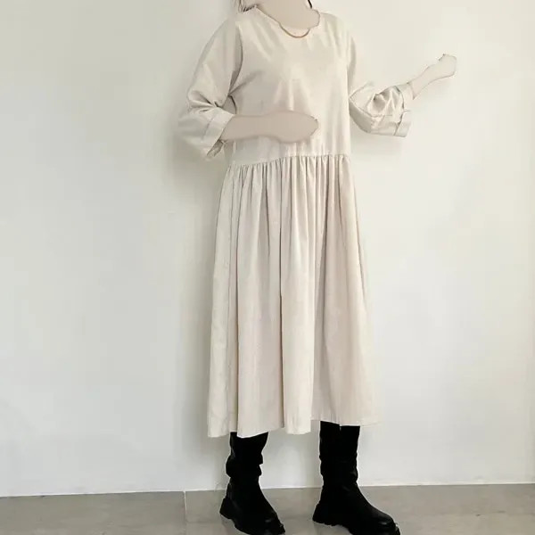 پیراهن زنانه لینن دامن چین کد 1069 خنک و نخی مناسب بهار و تابستان سایز 38 تا 46