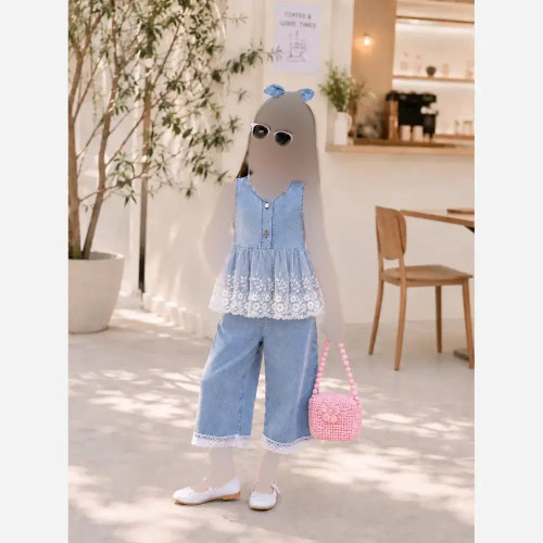ست تاپ و شلوار جین گیپور دخترانه مناسب 2 تا 8 سال
