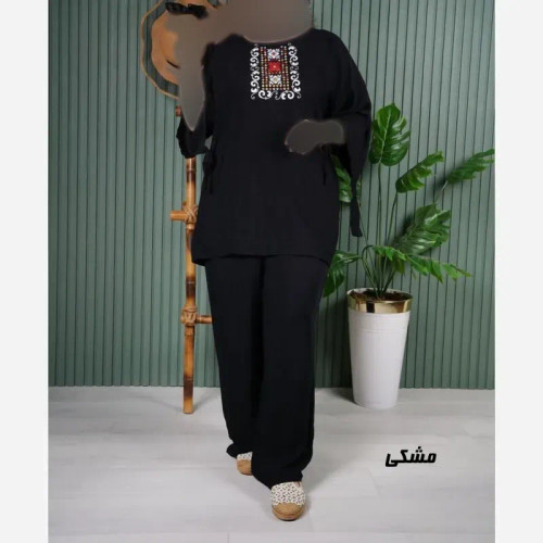 ست بلوز و شلوار نخی زنانه مدل سنتی فری سایز مناسب تا 48