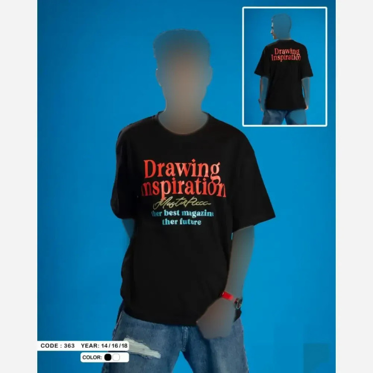تیشرت نوجوان سایز بزرگ با طرح Drawing در دو رنگ سفید و مشکی
