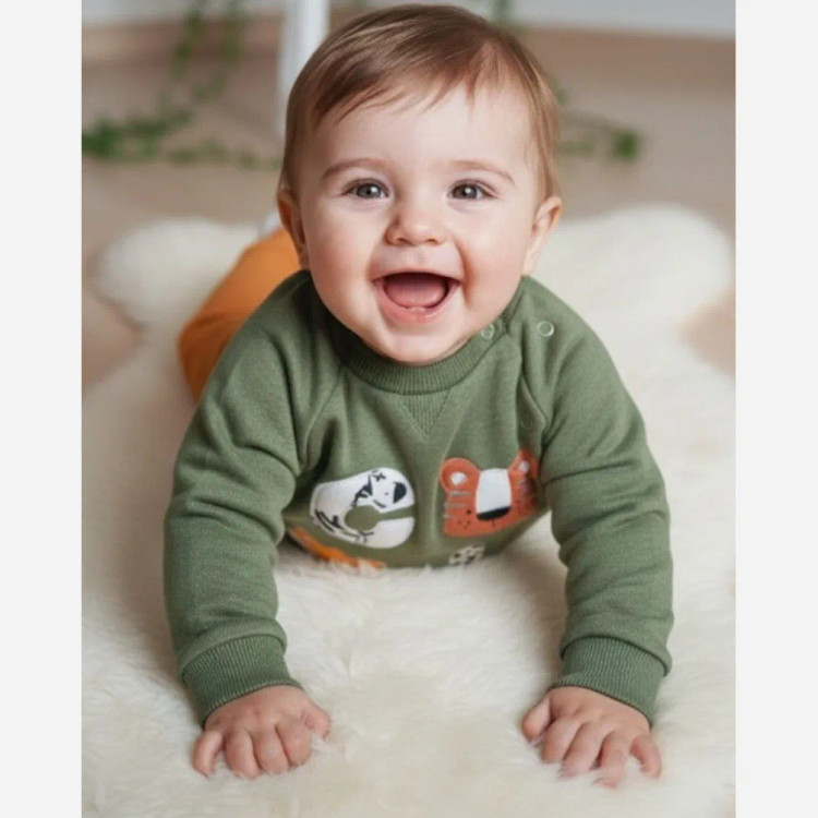 ست بلوز و شلوار نوزادی طرح cool animal رنگ ایندیگو