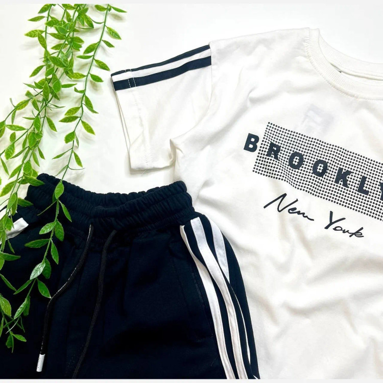 ست تیشرت و شلوارک اسپرت دخترانه و پسرانه طرح brooklyn
