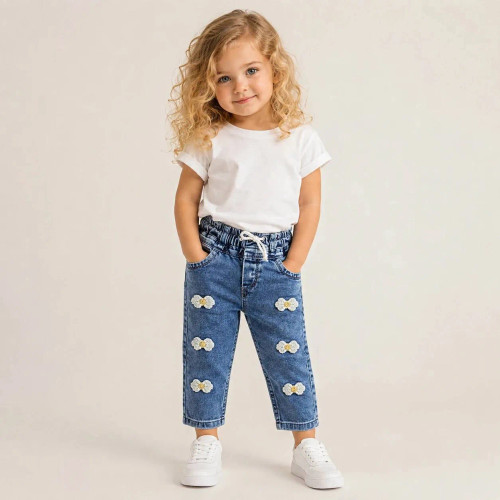 شلوار جین دخترانه ترک شنل دوزی 1 تا 7 سال