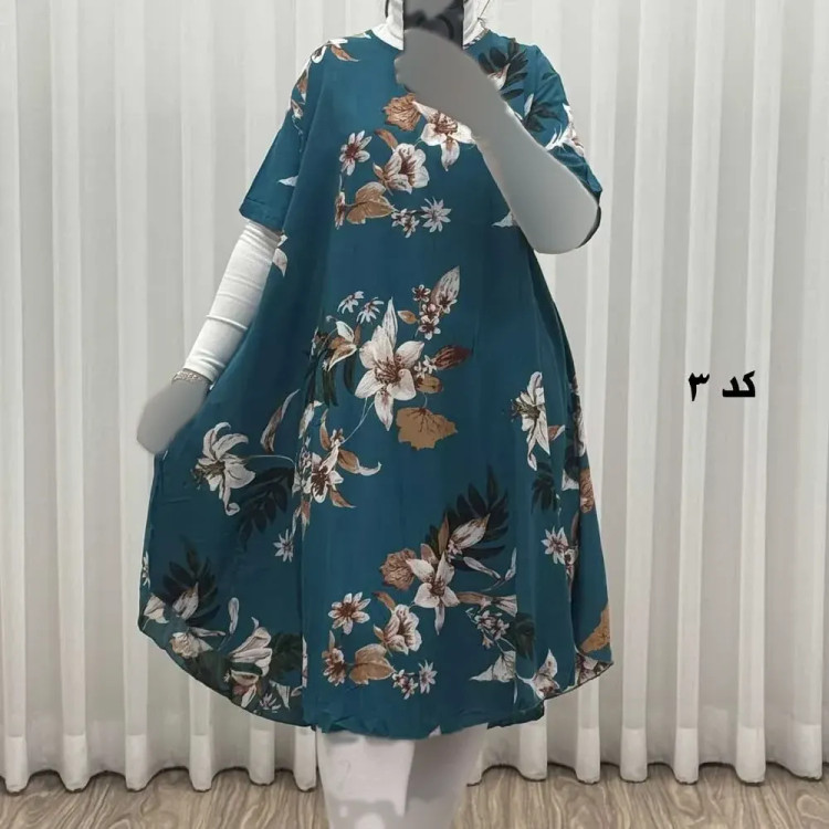 پیراهن ساحلی زنانه نخی آستین کوتاه فری سایز مناسب تا سایز 52