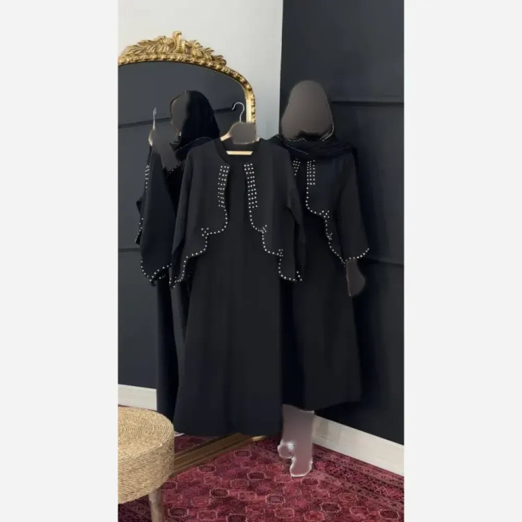 ست کت و سارافن زنانه جنس کرپ رنگ مشکی سایز فری 38 تا 46