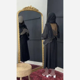 ست کت و سارافن زنانه جنس کرپ رنگ مشکی سایز فری 38 تا 46