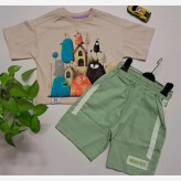 ست تیشرت و شلوارک اسپرت بچگانه طرح پرنده جنس پنبه یک رو