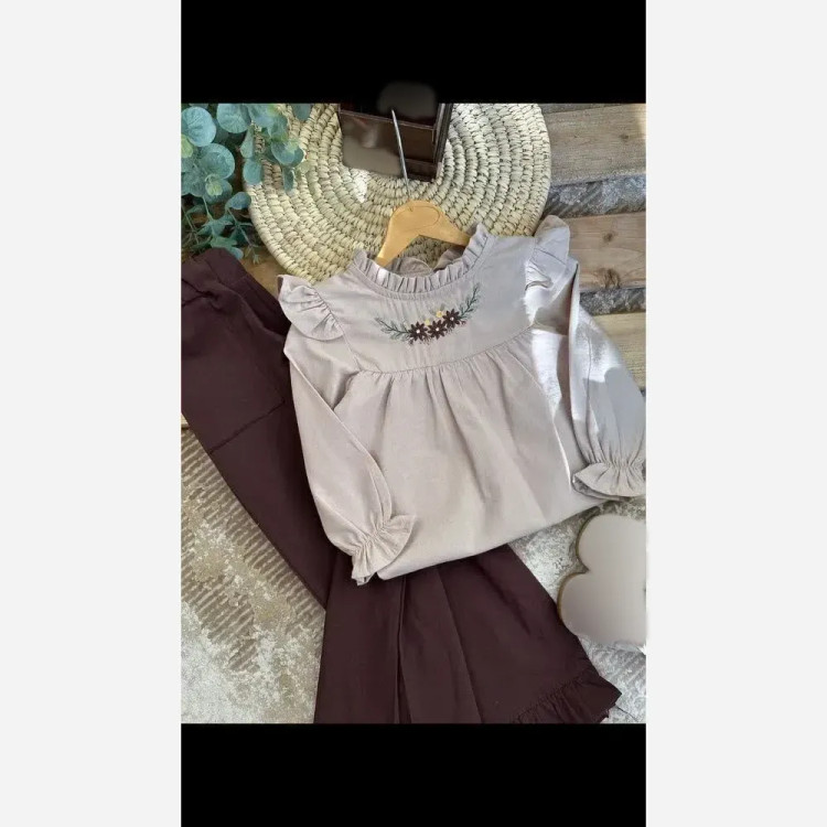 ست تونیک و شلوار کتان پنبه دخترانه مدل شکوفه