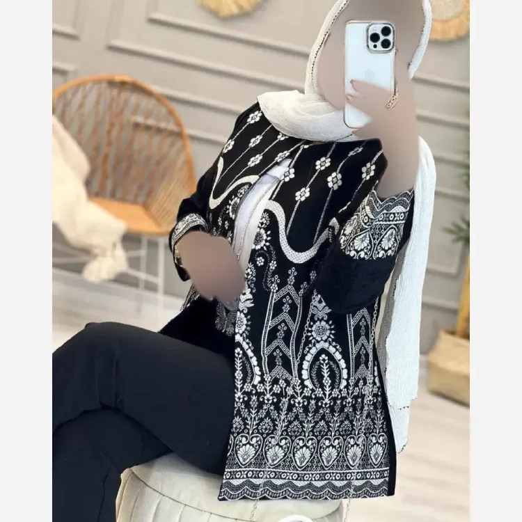 کت زنانه مدل نوردخت جنس پرشین سوزن دوزی رنگ مشکی فری سایز