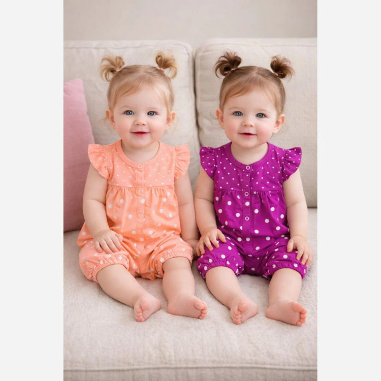 رامپر نوزادی دخترانه طرح توپی آستین بالکدار جنس پنبه سوپر