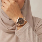 ساعت مچی زنانه سیکو بند استیل رزگلد صفحه مشکی طرح سه موتور با تقویم