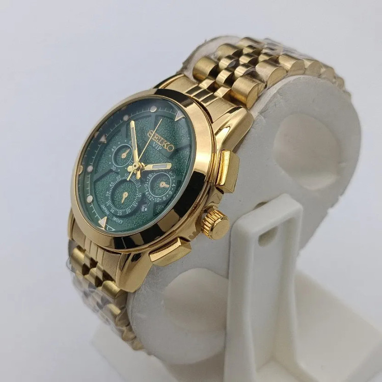 ساعت مچی زنانه سیکو طرح سه موتور صفحه سبز بند استیل با تقویم و موتور ژاپن