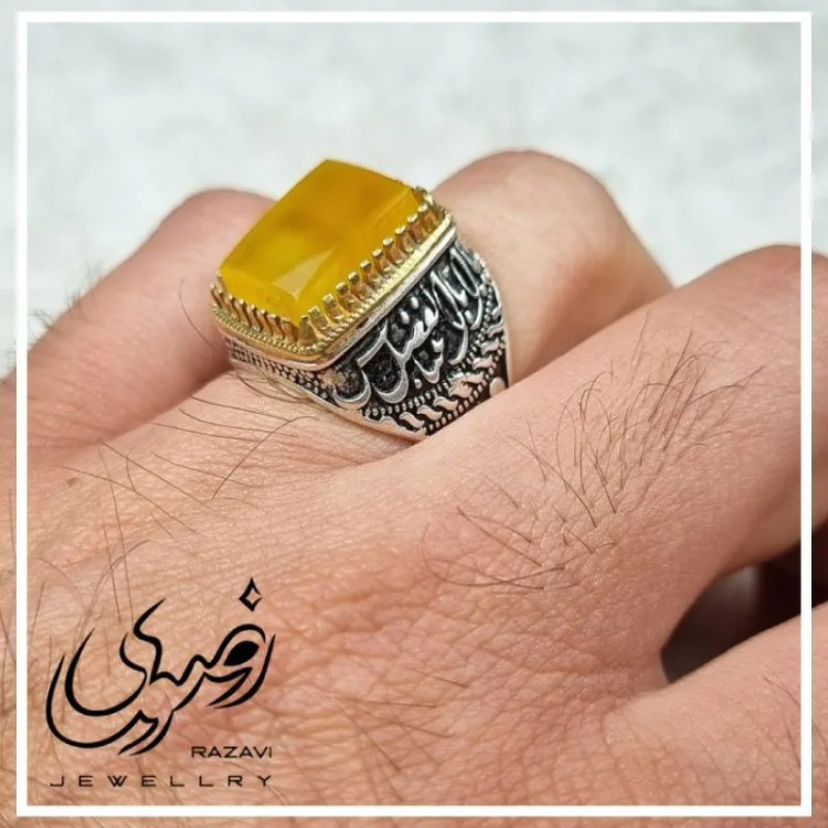 انگشتر نقره مردانه طرح اباالفضل با نگین شرف الشمس