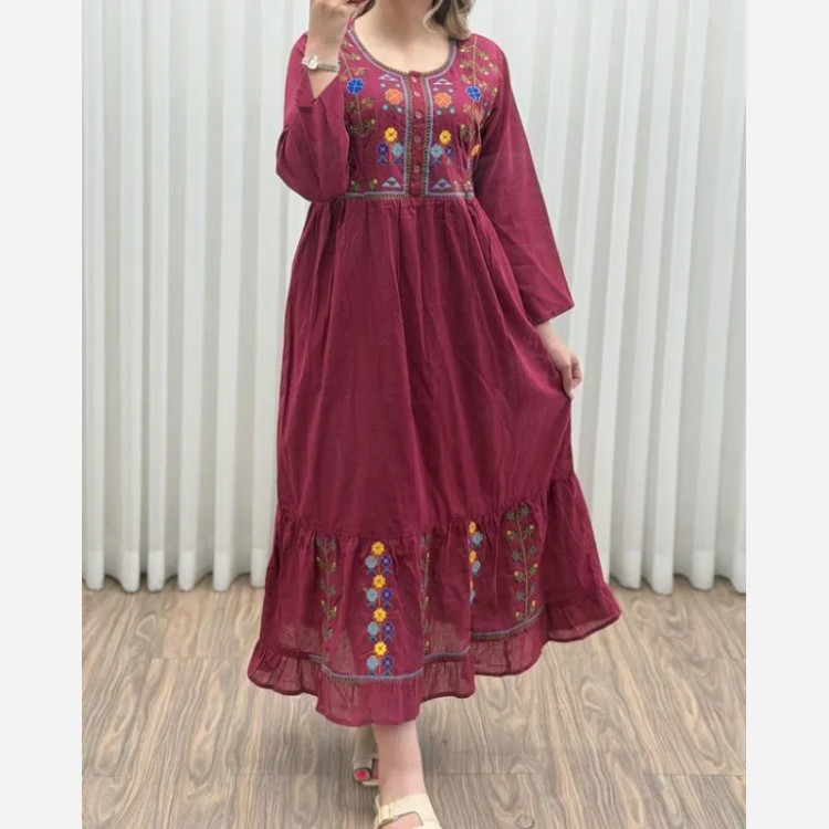 پیراهن گلدوزی هندی بلند نخی واردتی فری سایز