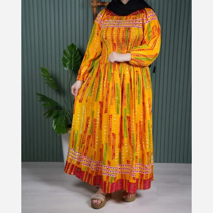 پیراهن بلند زنانه قواره بزرگ کریشه نخی هندی باران فری سایز