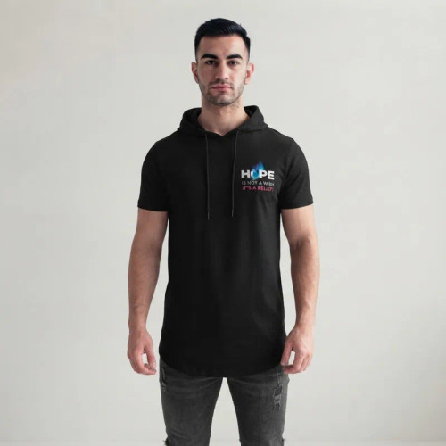 تی شرت مردانه آستین کوتاه الیاف نخی کلاهدار مدل HOPE