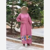 پیراهن لینن طرح سرخپوستی فری سایز مدل بلند