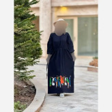 پیراهن لینن طرح سرخپوستی فری سایز مدل بلند