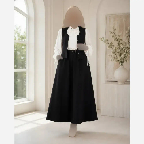 ست سه تیکه آرینا جلیقه و دامن مازراتی و شومیز فری سایز تا 46