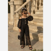 ست شومیز و شلوار دانتل دخترانه مناسب 2 تا 8 سال، سایزبندی 40 تا 60