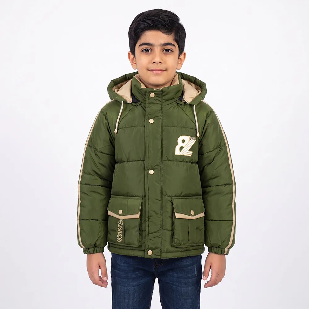 کاپشن پسرانه شمعی خزدار کلاه جدا شو سبز پاییزه و زمستانه