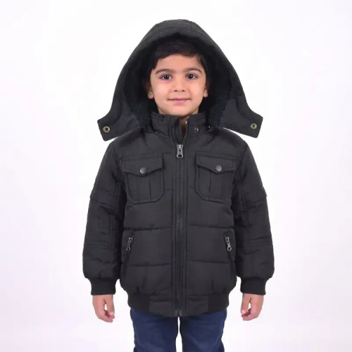 کاپشن پسرانه چهار جیب مشکی شمعی آستر خز پاییزه و زمستانه